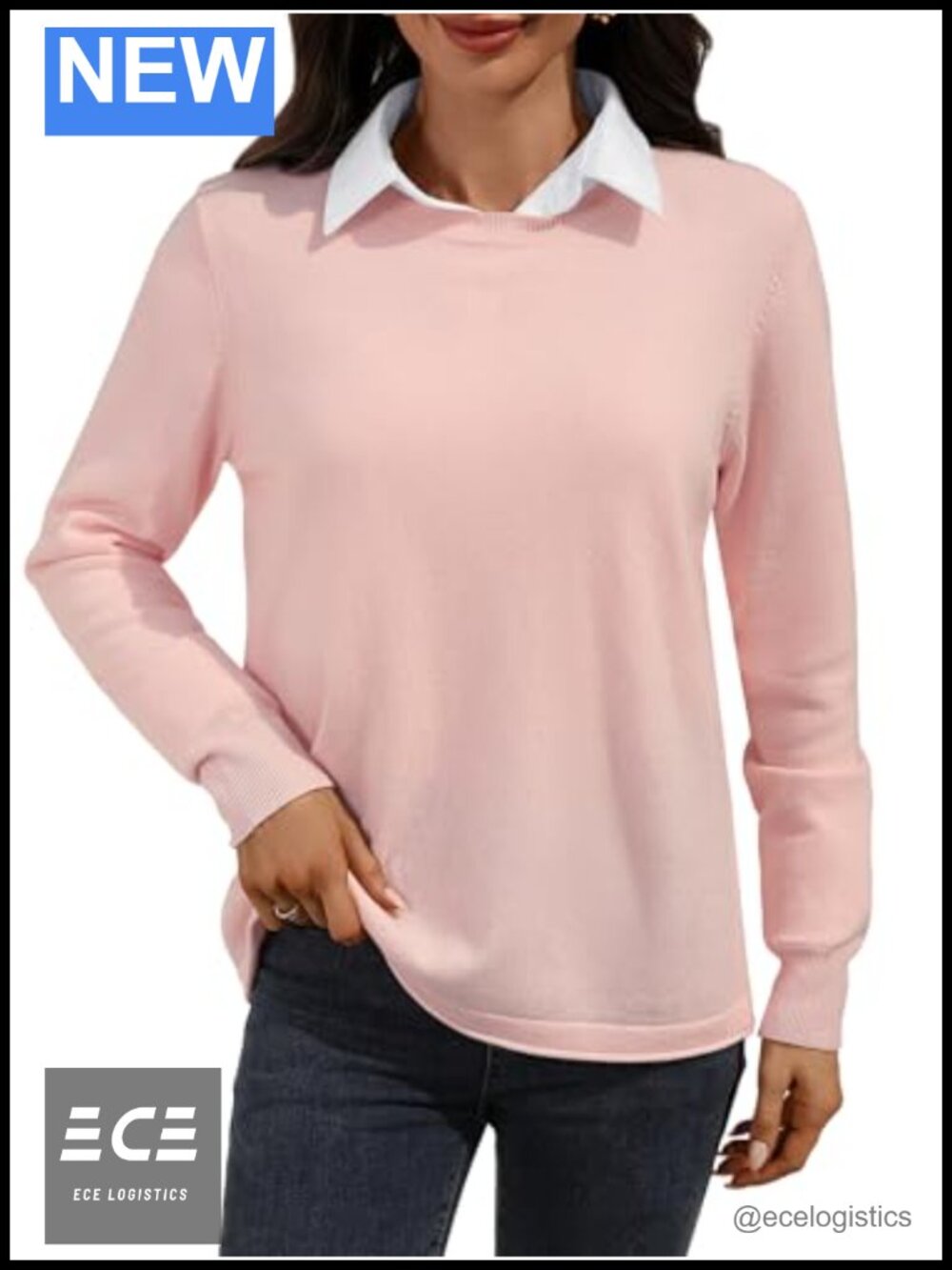 100% Merino Wool Loose Fit Crewneck Sweater Long Sleeve Pullover